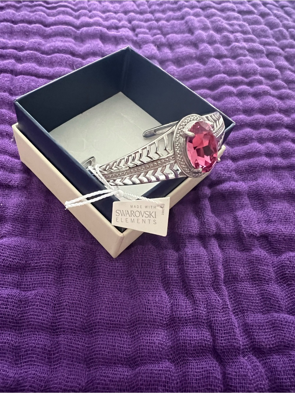 Pink Swarovski Crystal In Silver-Tone Cuff Bracelet - NEW WITH TAG